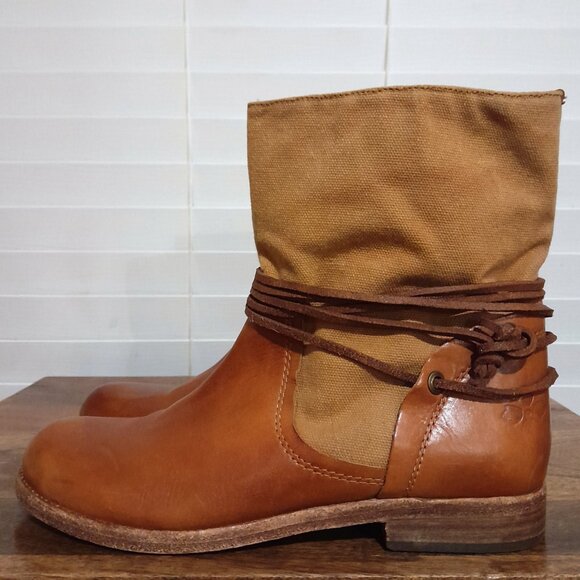 Patricia Nash Leather Canvas Brown Leather Women's Pull On Boots Sz 7 Boho - Picture 2 of 10